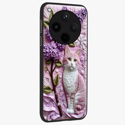 Lavender Cat Whimsy Glass Case upright view showcasing charming cat artwork with whimsical lavender theme.