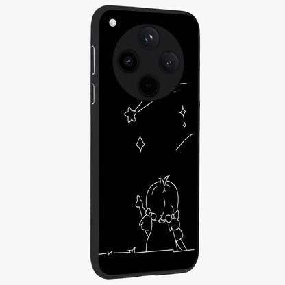 Line Art Girl With Shooting Stars Glass Case upright view showcasing delicate shooting stars artwork with minimal artistic theme.