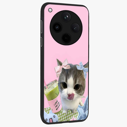 Love Matcha Cat Glass Case upright view showcasing adorable cat artwork with charming matcha themed design.
