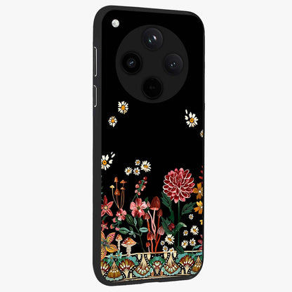 Midnight Bloom Pattern Glass Case upright view showcasing decorative floral artwork with deep night themed palette.