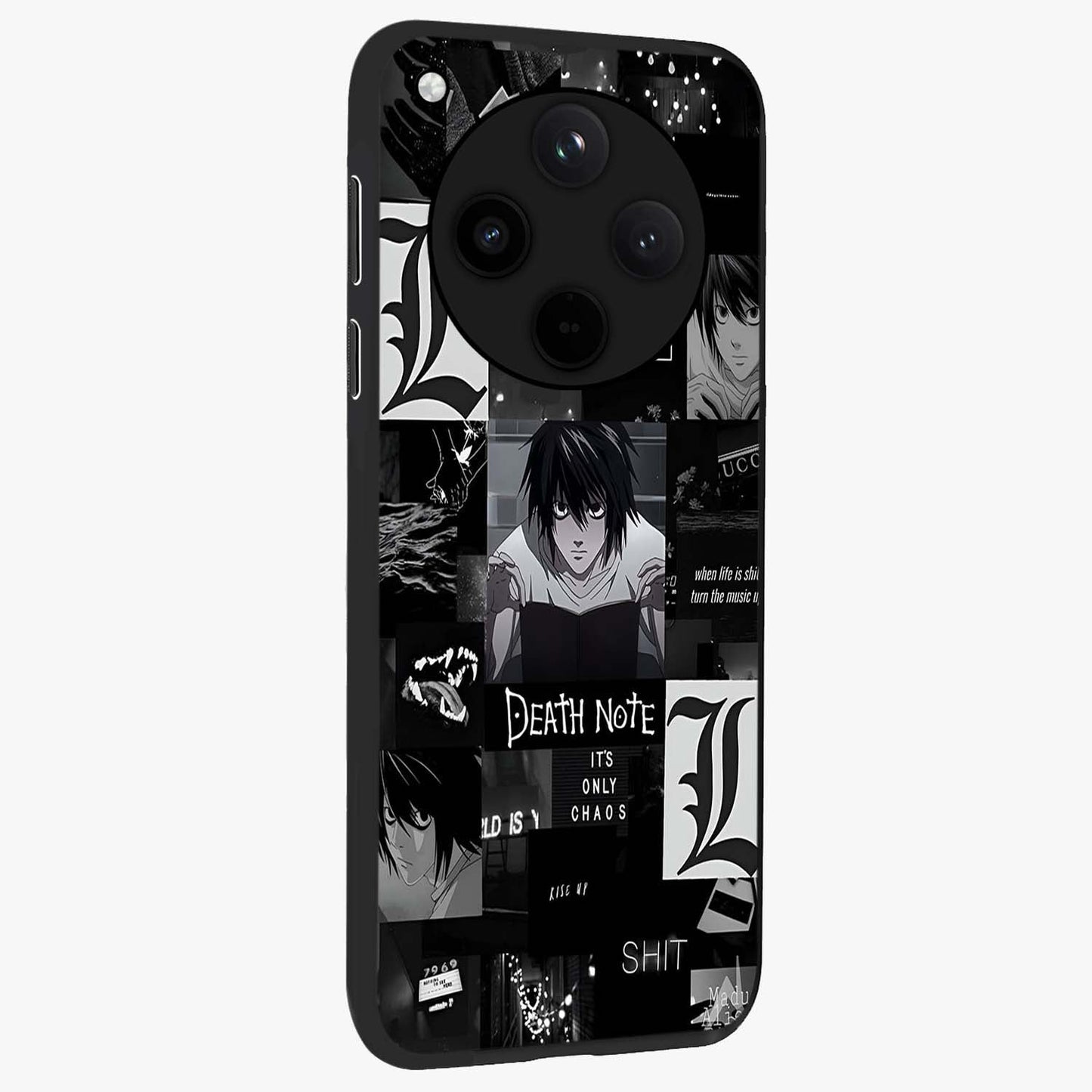 Midnight Chaos Mind Glass Case upright view showcasing expressive abstract artwork with bold dark theme.