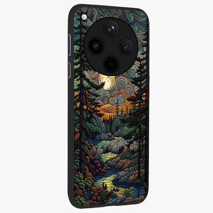 Moonlight Forest Dream Glass Case upright view showcasing magical forest artwork with calm night theme.