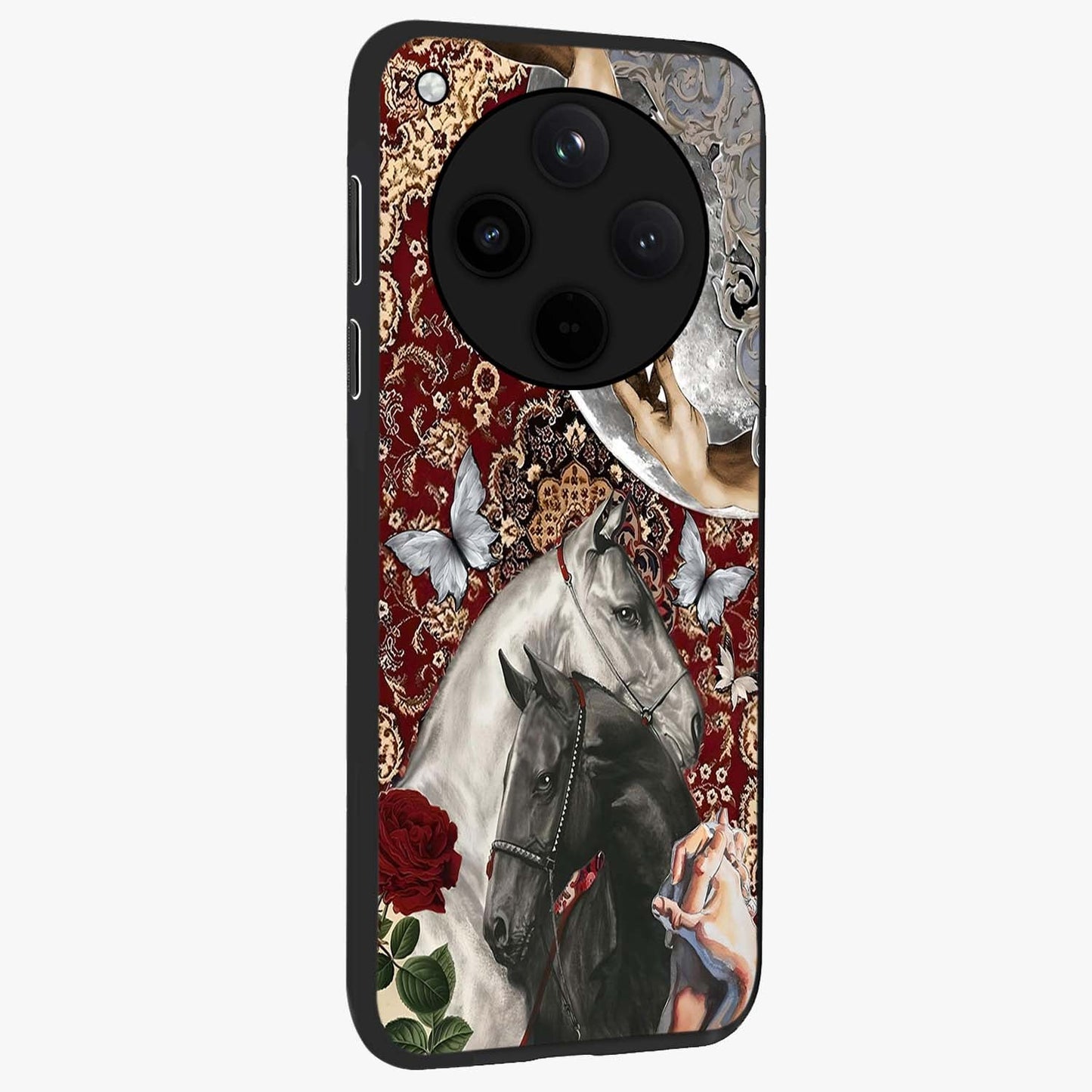Moonlit Royal Stallion Glass Case upright view showcasing dramatic horse artwork with glowing moon themed design.