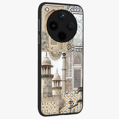 Mughal Marble Legacy Glass Case upright view showcasing ornate Mughal design with luxurious traditional theme.