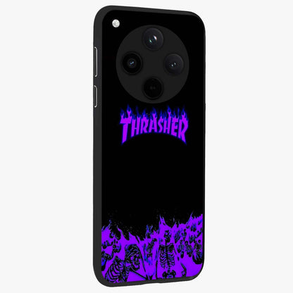 Neon Flame Riot Glass Case upright view showcasing dynamic flame artwork with energetic neon theme.