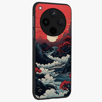 Red Sunset Scenery Glass Case upright view showcasing dramatic sunset scenery artwork with warm nature theme.