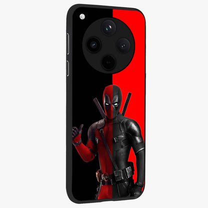 Red & Black Deadpool Theme Glass Case upright view showcasing energetic comic themed artwork with striking red and black design.