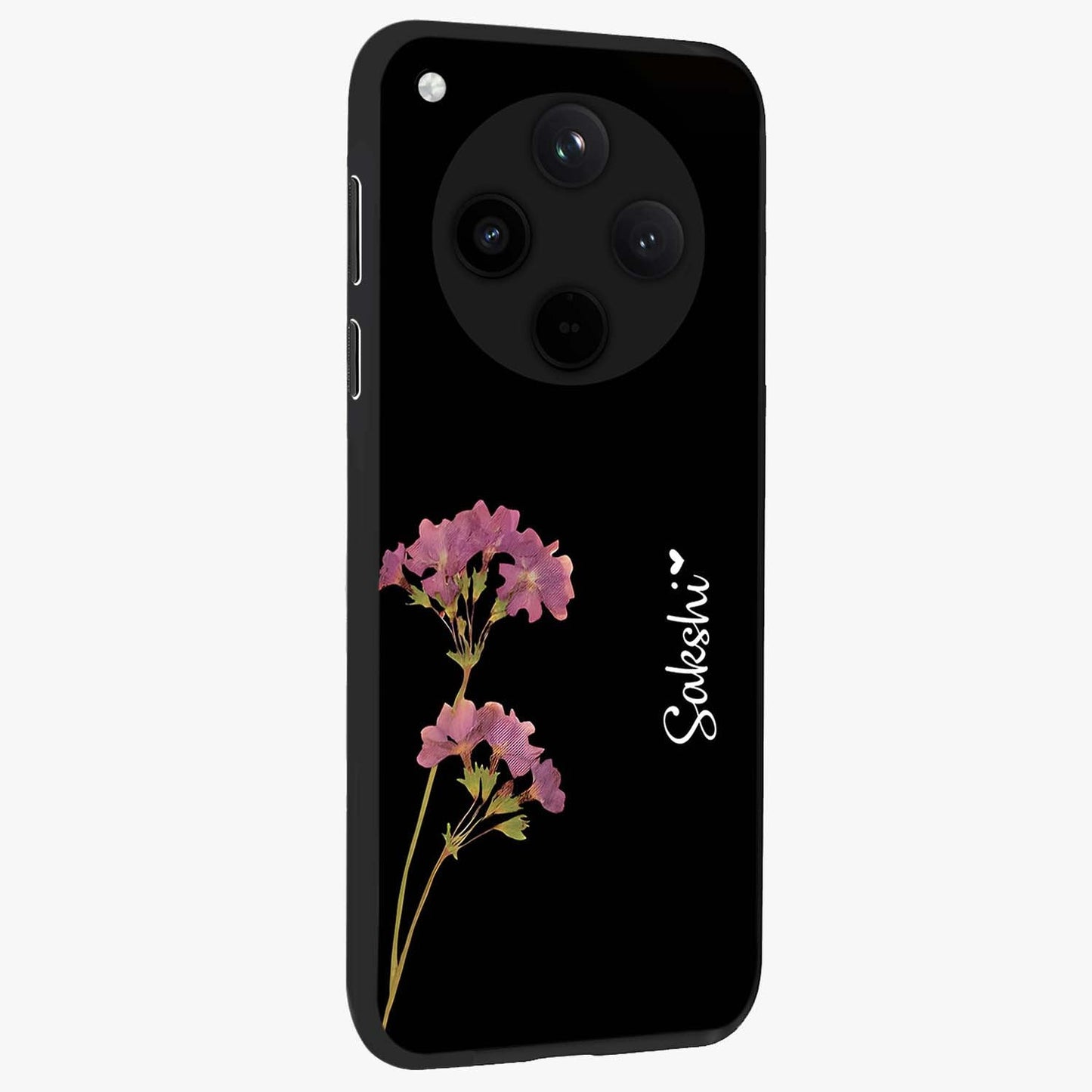 Riching Lavender Flower Custom Name Glass Case upright view showcasing elegant lavender floral artwork with personalized aesthetic.