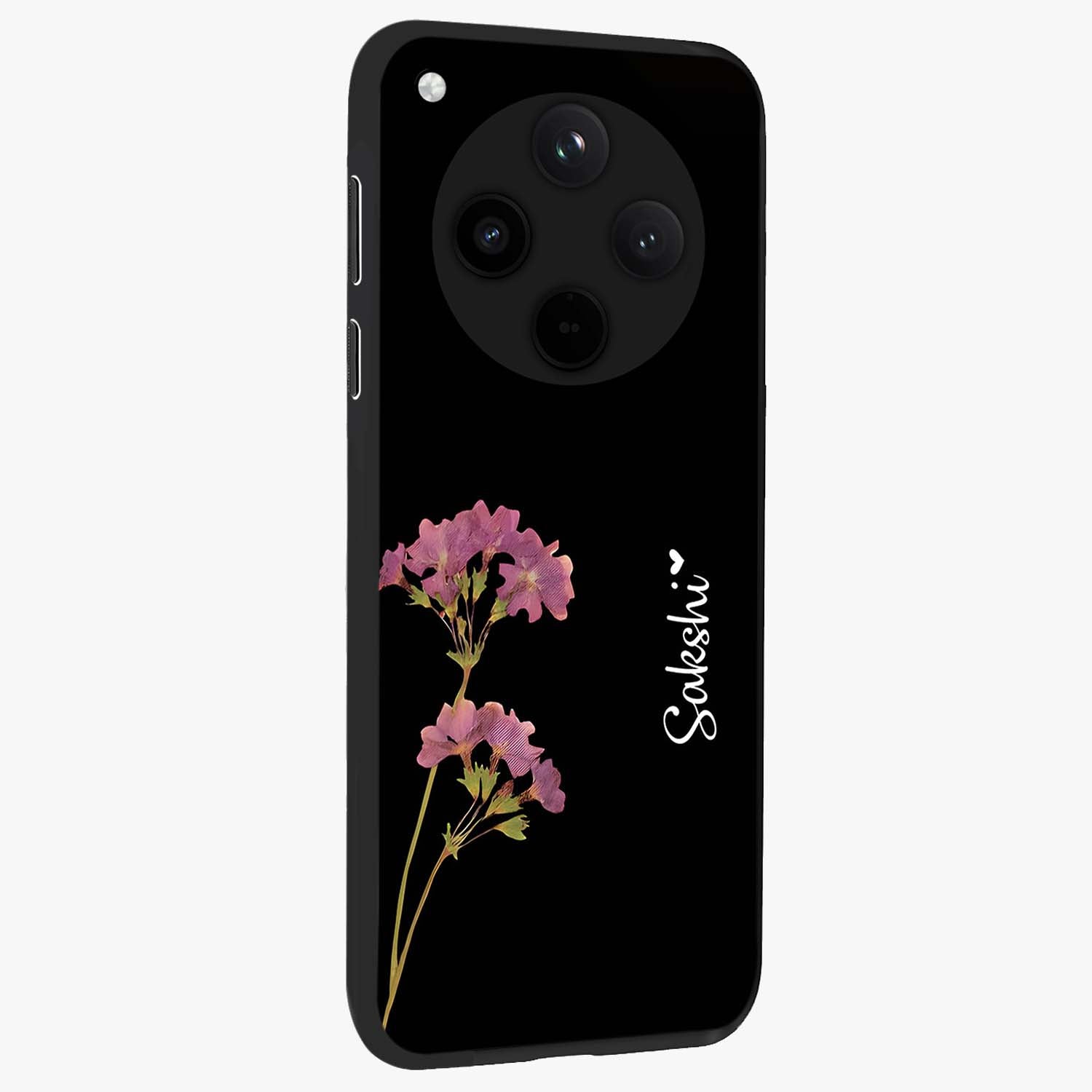 Riching Lavender Flower Custom Name Glass Case upright view showcasing elegant lavender floral artwork with personalized aesthetic.