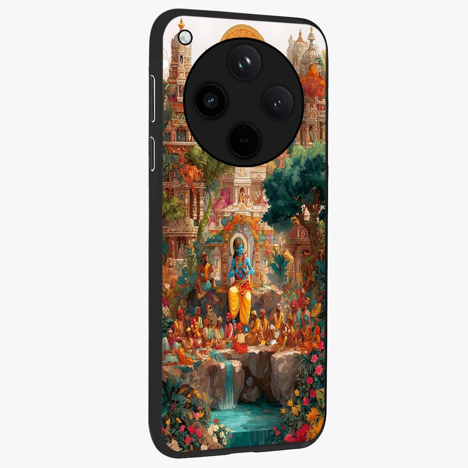 Sacred Sunlight Gods Glass Case upright view showcasing glowing divine artwork with sacred mythological theme.