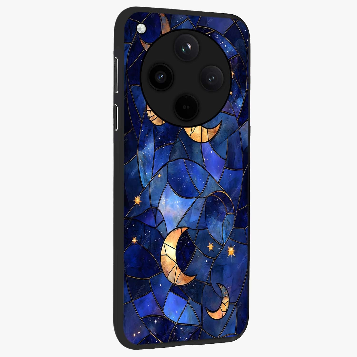 Starlit Sky Tapestry Glass Case upright view showcasing elegant starry sky artwork with cosmic decorative theme.