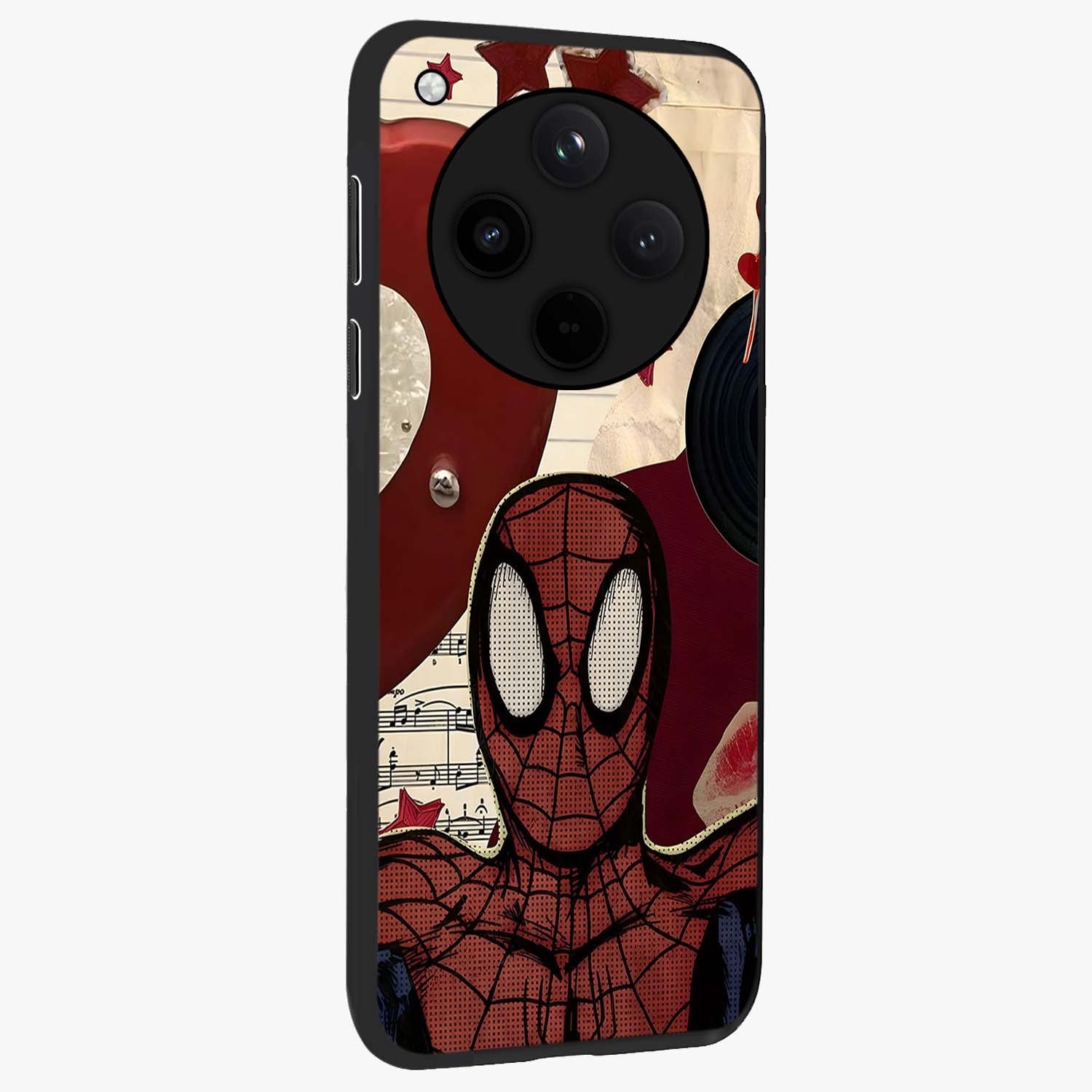 Web Warrior Vibes Glass Case upright view showcasing energetic superhero artwork with bold action theme.