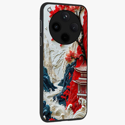 Whispers Of Sakura Waves Glass Case upright view showcasing delicate cherry blossom artwork with elegant nature theme.