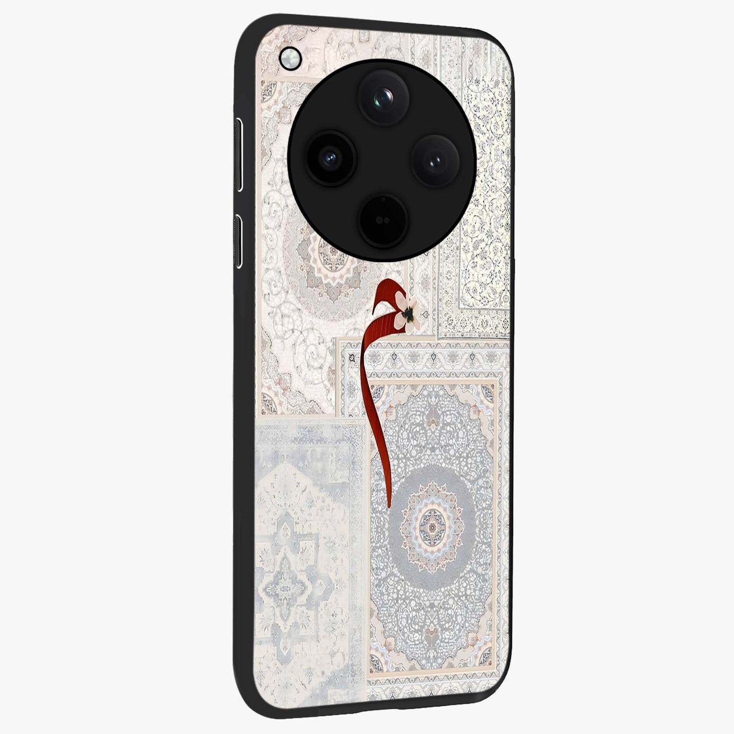 White Aesthetic Bow Glass Case upright view showcasing delicate ribbon bow artwork with cute minimalist theme.