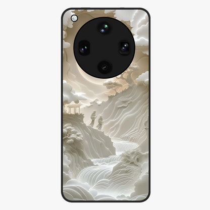 Celestial Origami Glass Case showing flat back view with artistic origami inspired celestial artwork and glossy glass finish.