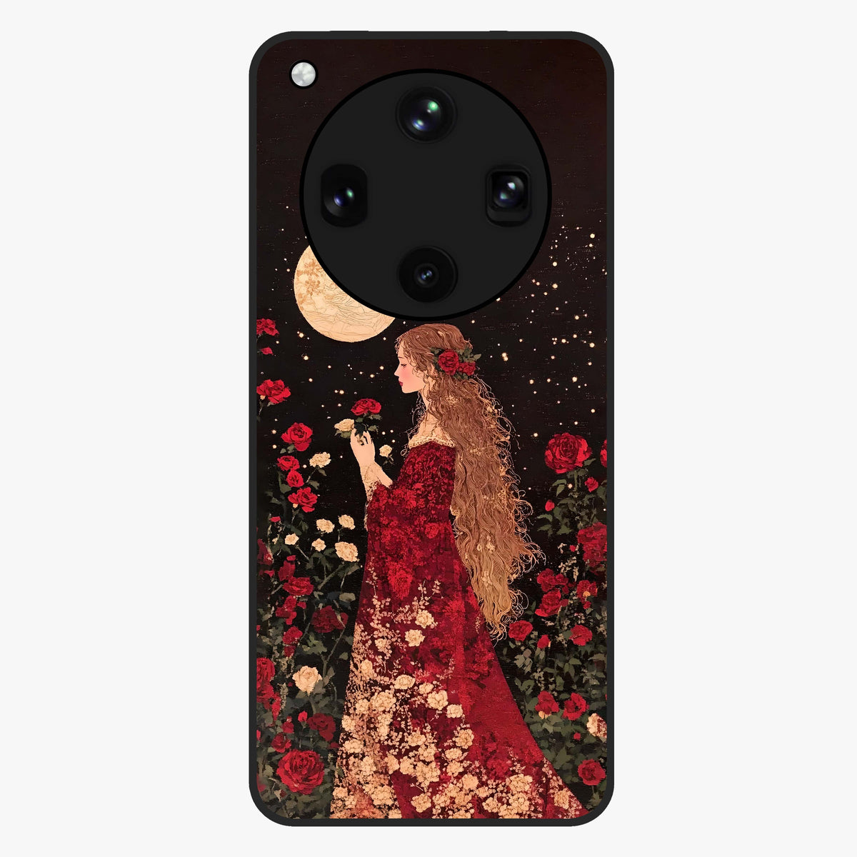 Crimson Dreams Glass Case showing flat back view with dreamy crimson artwork and glossy glass finish.