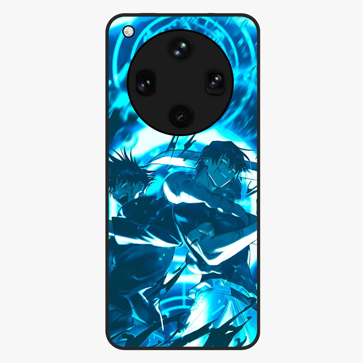 Cursed Energy Clash Glass Case showing flat back view with intense cursed energy artwork and glossy glass finish.