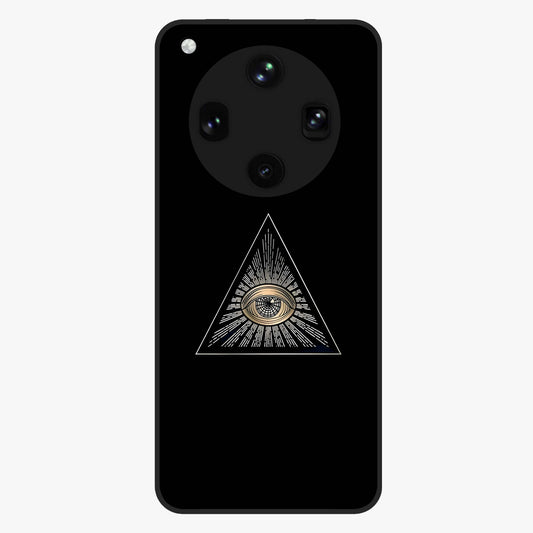 Illuminati Evil Glass Case showing flat back view with mysterious illuminati symbol artwork and glossy glass finish.