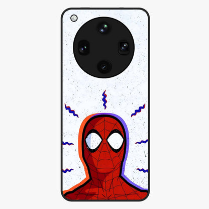 Omg Spiderman Glass Case showing flat back view with bold superhero inspired artwork and glossy glass finish.