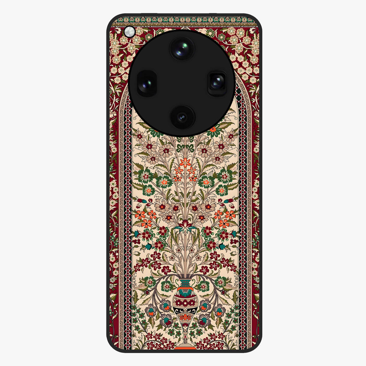 Persian Inspired Glass Case showing flat back view with ornate Persian style pattern artwork and glossy glass finish.