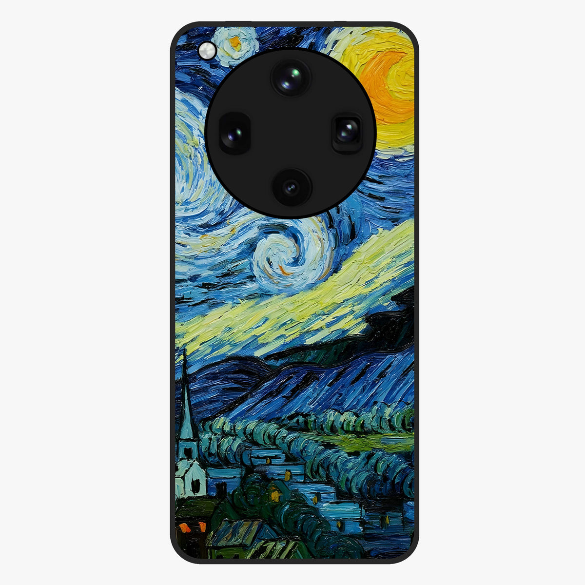 Van Gogh Art Glass Case showing flat back view with classic painterly artwork inspired by Van Gogh style and glossy glass finish.