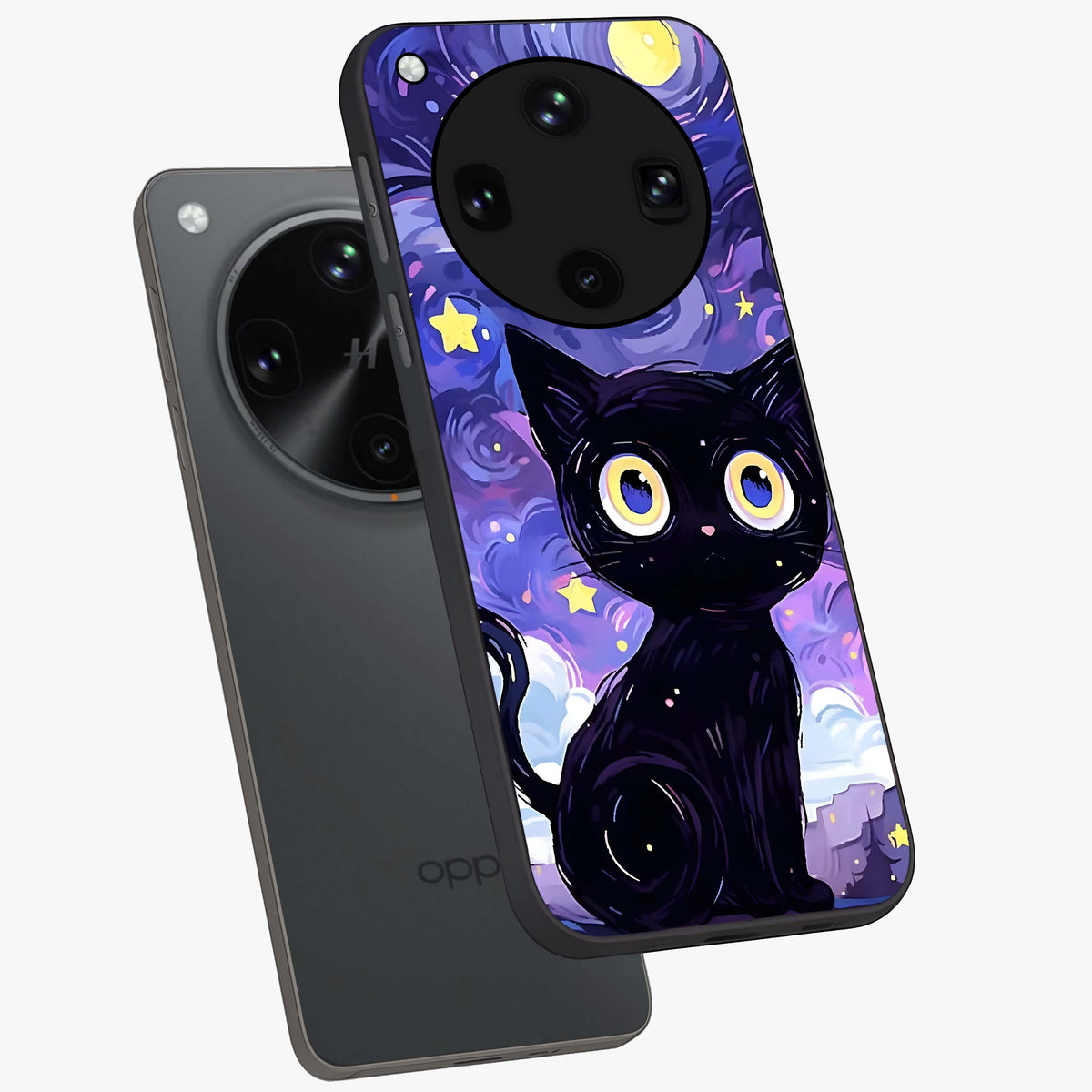 Abstract Cat Art Glass Case displayed in angled mockup highlighting modern abstract cat artwork and sleek glass surface.