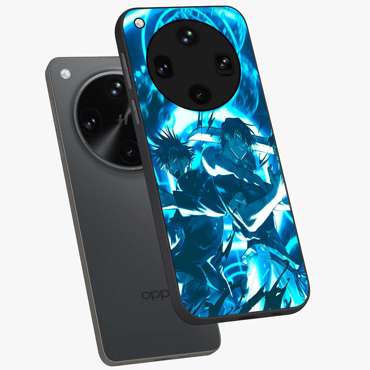 Cursed Energy Clash Glass Case displayed in angled mockup highlighting powerful battle inspired graphic with anime style aesthetic.