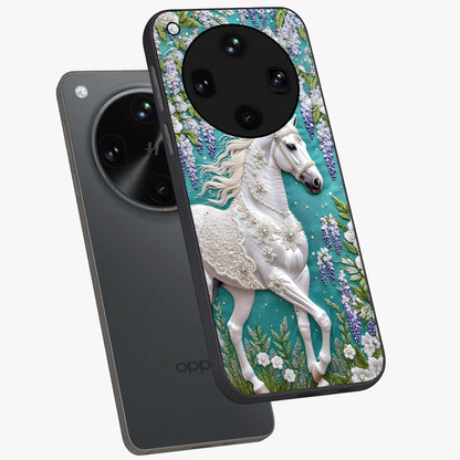Majestic Floral Stallion Glass Case displayed in angled mockup highlighting majestic stallion illustration with elegant floral aesthetic.