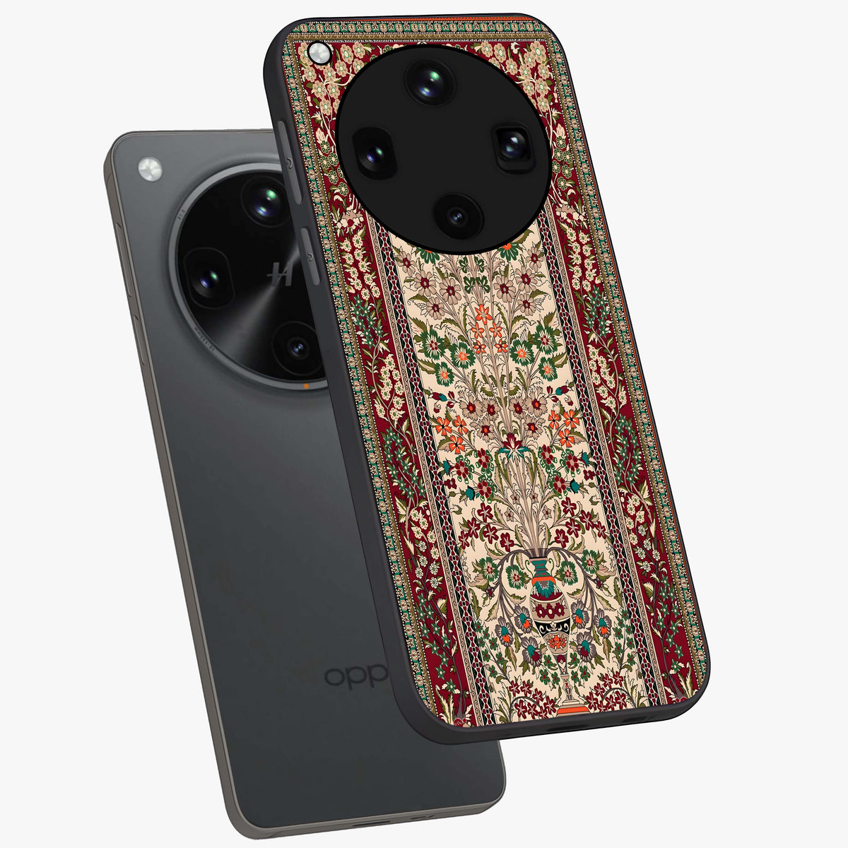 Persian Inspired Glass Case displayed in angled mockup highlighting intricate traditional design with elegant cultural aesthetic.