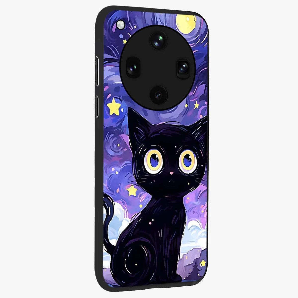 Abstract Cat Art Glass Case upright view showcasing creative feline illustration and aesthetic artistic style.