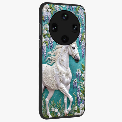 Majestic Floral Stallion Glass Case upright view showcasing dramatic horse artwork with decorative floral theme.