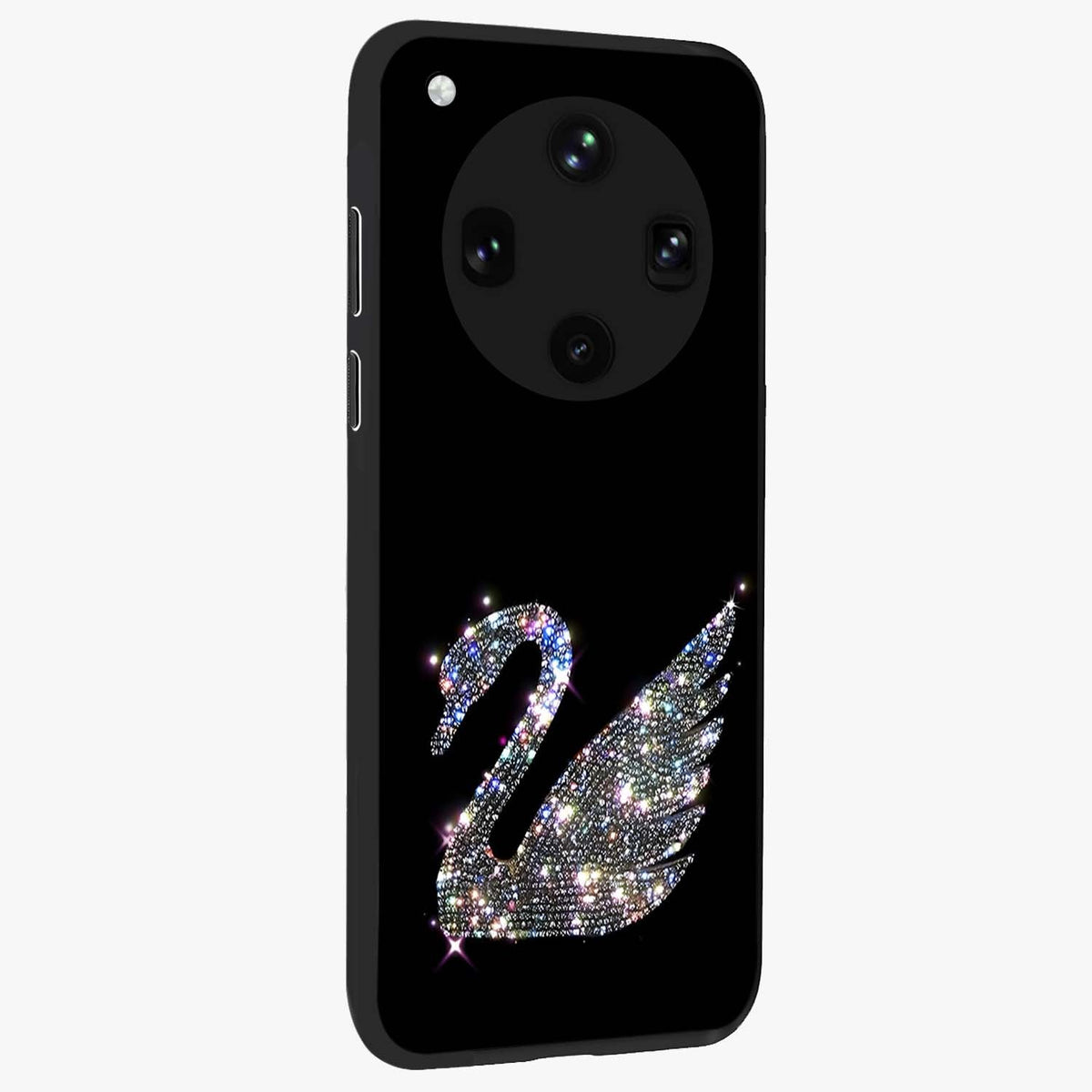 Starlit Swan Grace Glass Case upright view showcasing beautiful swan artwork with peaceful night themed design.