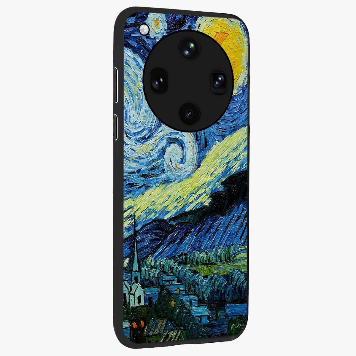 Van Gogh Art Glass Case upright view showcasing expressive painting style artwork with timeless artistic theme.