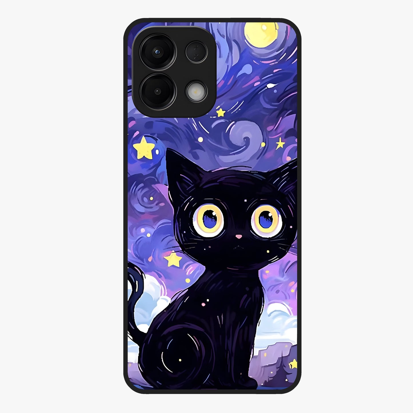 Abstract Cat Art Glass Case showing flat back view with artistic cat illustration and glossy glass finish.