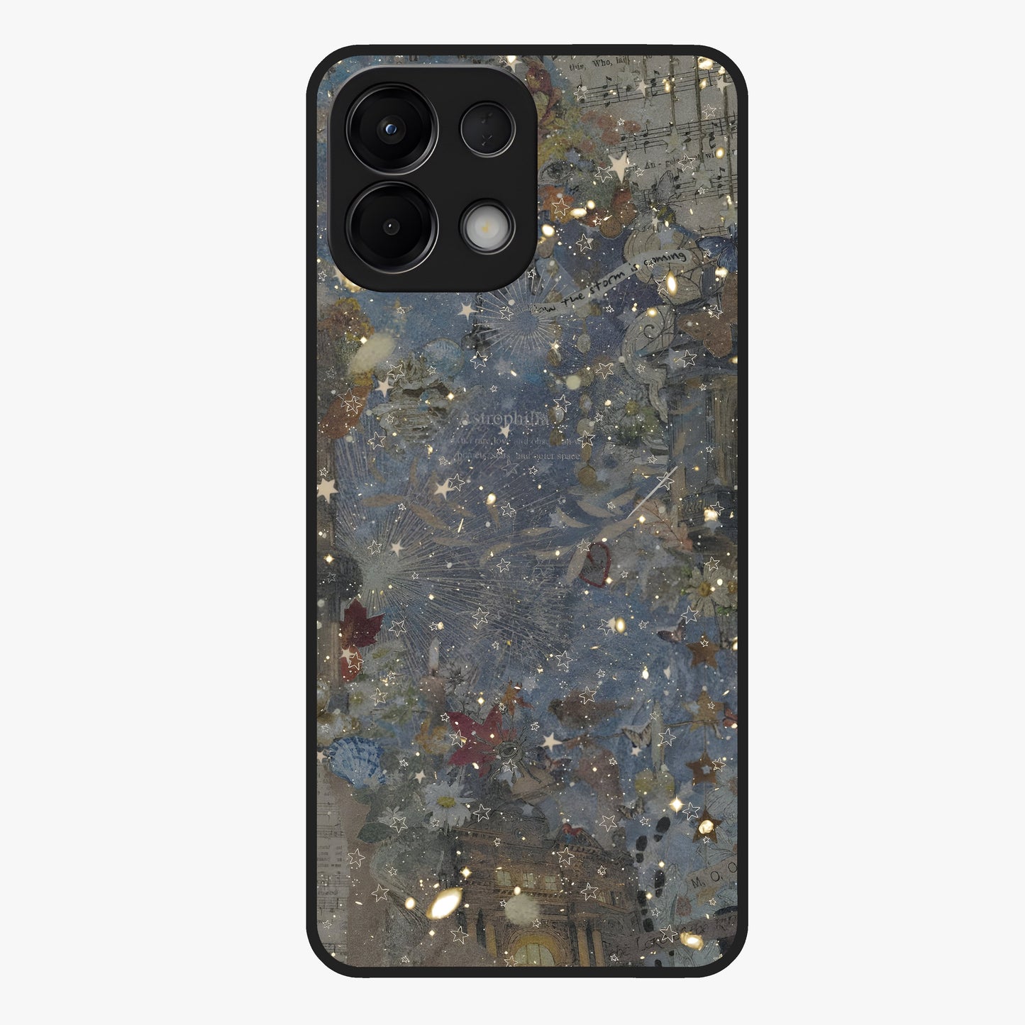 Aesthetic Astrolophia Glass Case showing flat back view with dreamy aesthetic design and glossy glass finish.