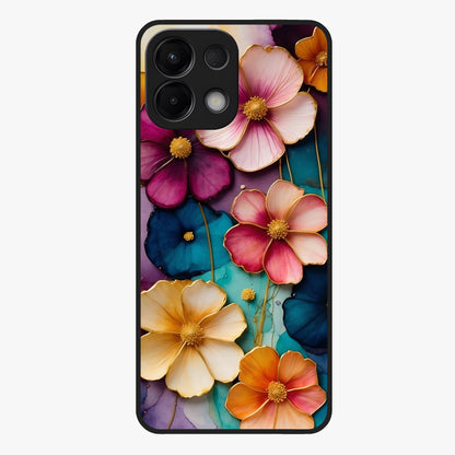 Artlyn Grace Flower Pattern Glass Case showing flat back view with elegant floral pattern artwork and glossy glass finish.