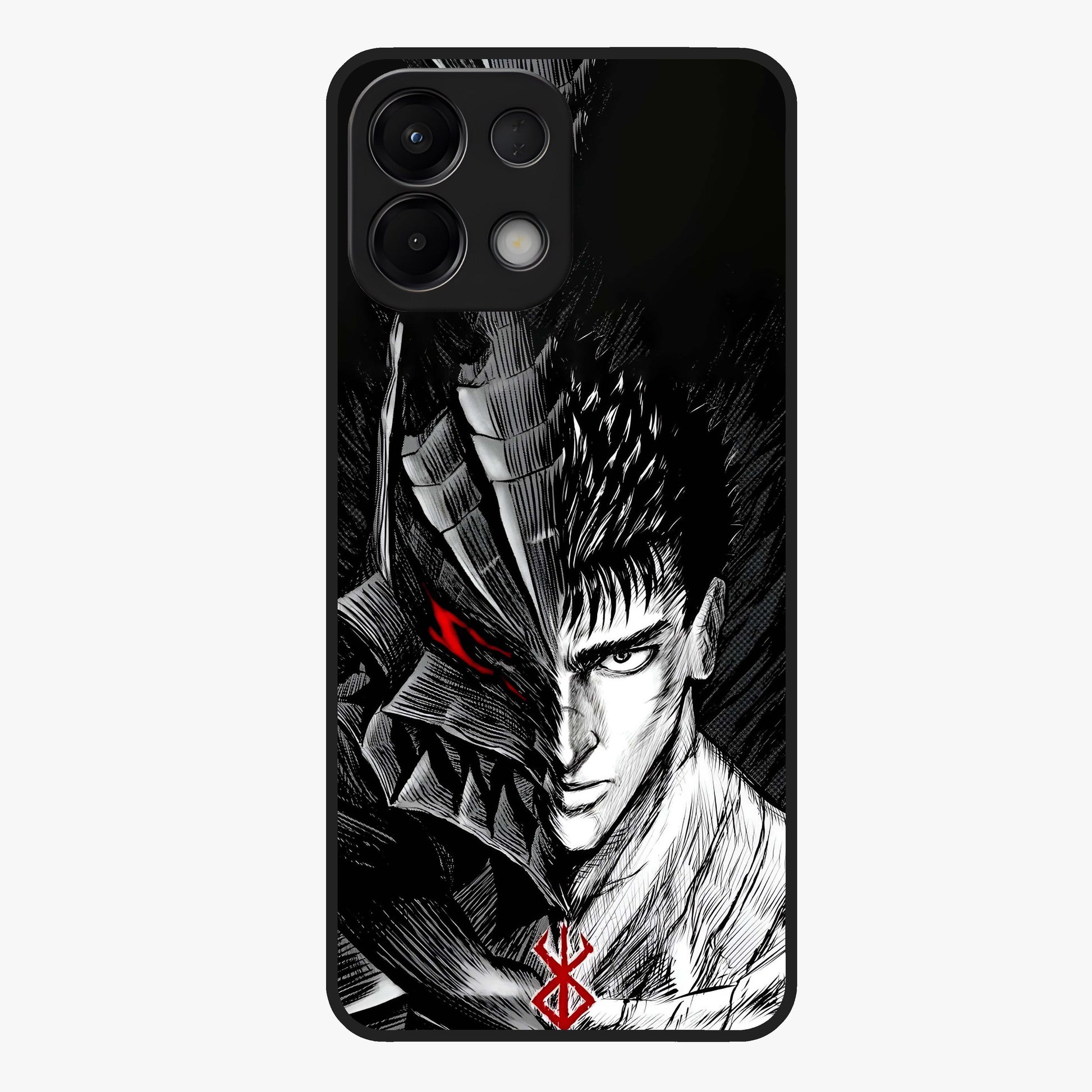 Berserker Blood Oath Glass Case showing flat back view with fierce warrior inspired artwork and glossy glass finish.
