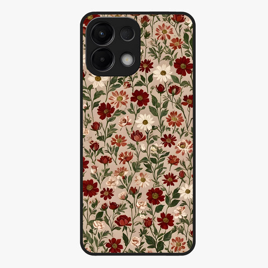Biege Flower With Leaf Glass Case showing flat back view with soft beige floral artwork and glossy glass finish.