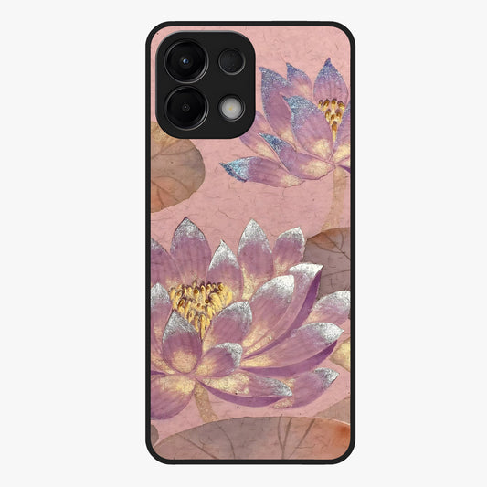 Blossom Mist Lotus Glass Case showing flat back view with serene lotus blossom artwork and glossy glass finish.