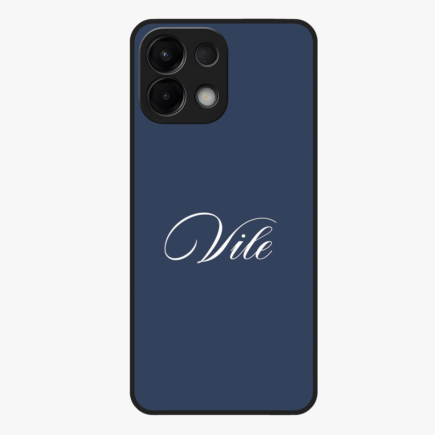 Blue Background Personalized Custom Name Glass Case showing flat back view with minimal blue background and custom name design.