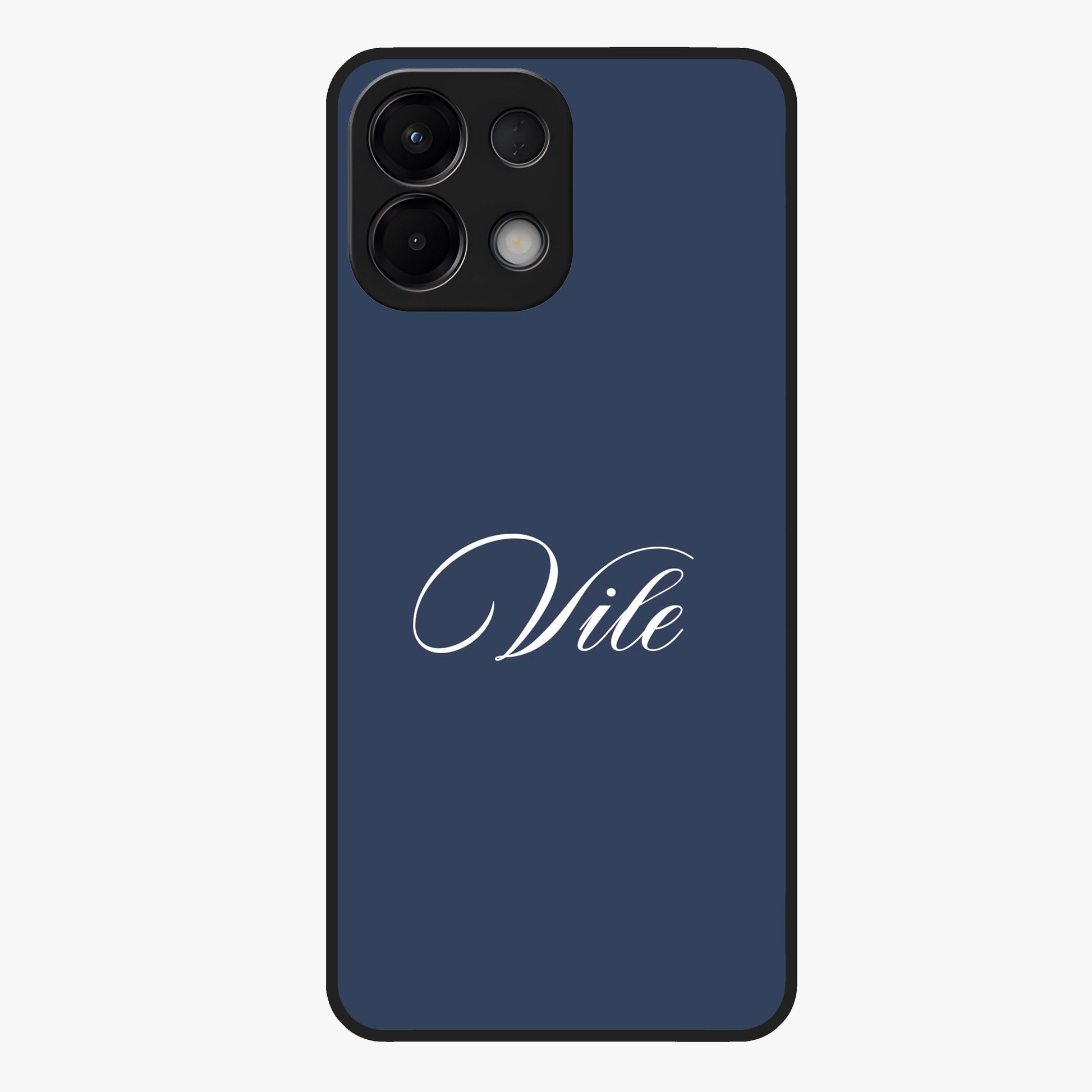 Blue Background Personalized Custom Name Glass Case showing flat back view with minimal blue background and custom name design.
