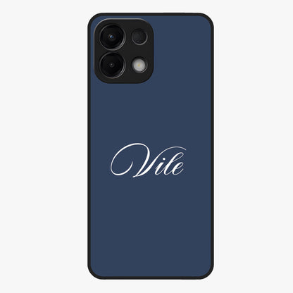 Blue Background Personalized Custom Name Glass Case showing flat back view with minimal blue background and custom name design.