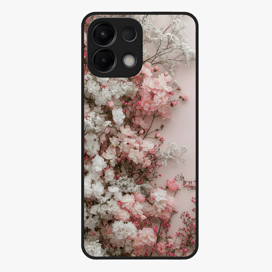 Blush Blossom Cloud Glass Case showing flat back view with dreamy blush cloud blossom artwork and glossy glass finish.