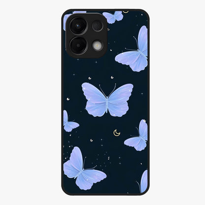 Butterfly With Stars Pattern Glass Case showing flat back view with butterfly and star pattern artwork and glossy glass finish.