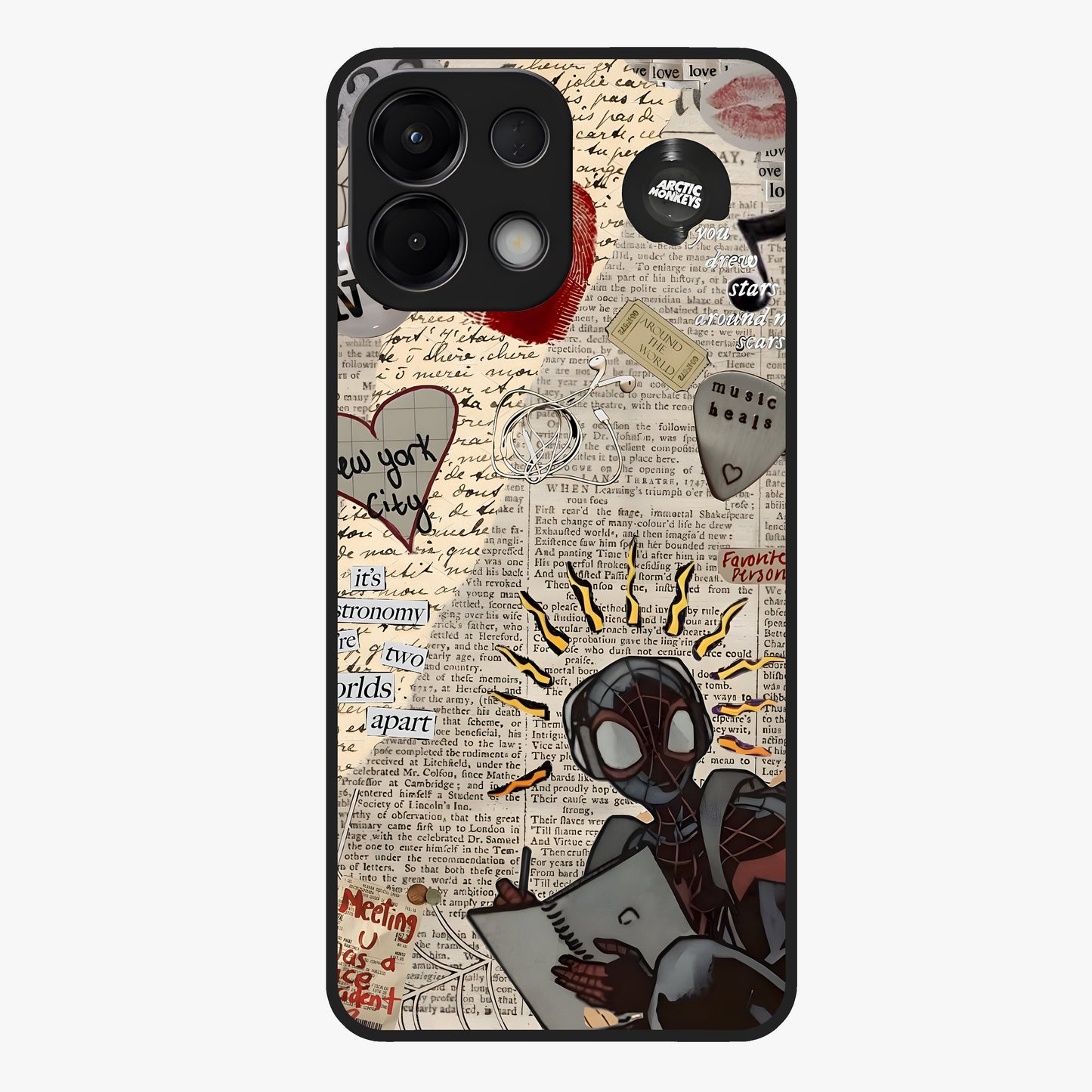 City Dream Sketch Glass Case showing flat back view with artistic city skyline sketch artwork and glossy glass finish.