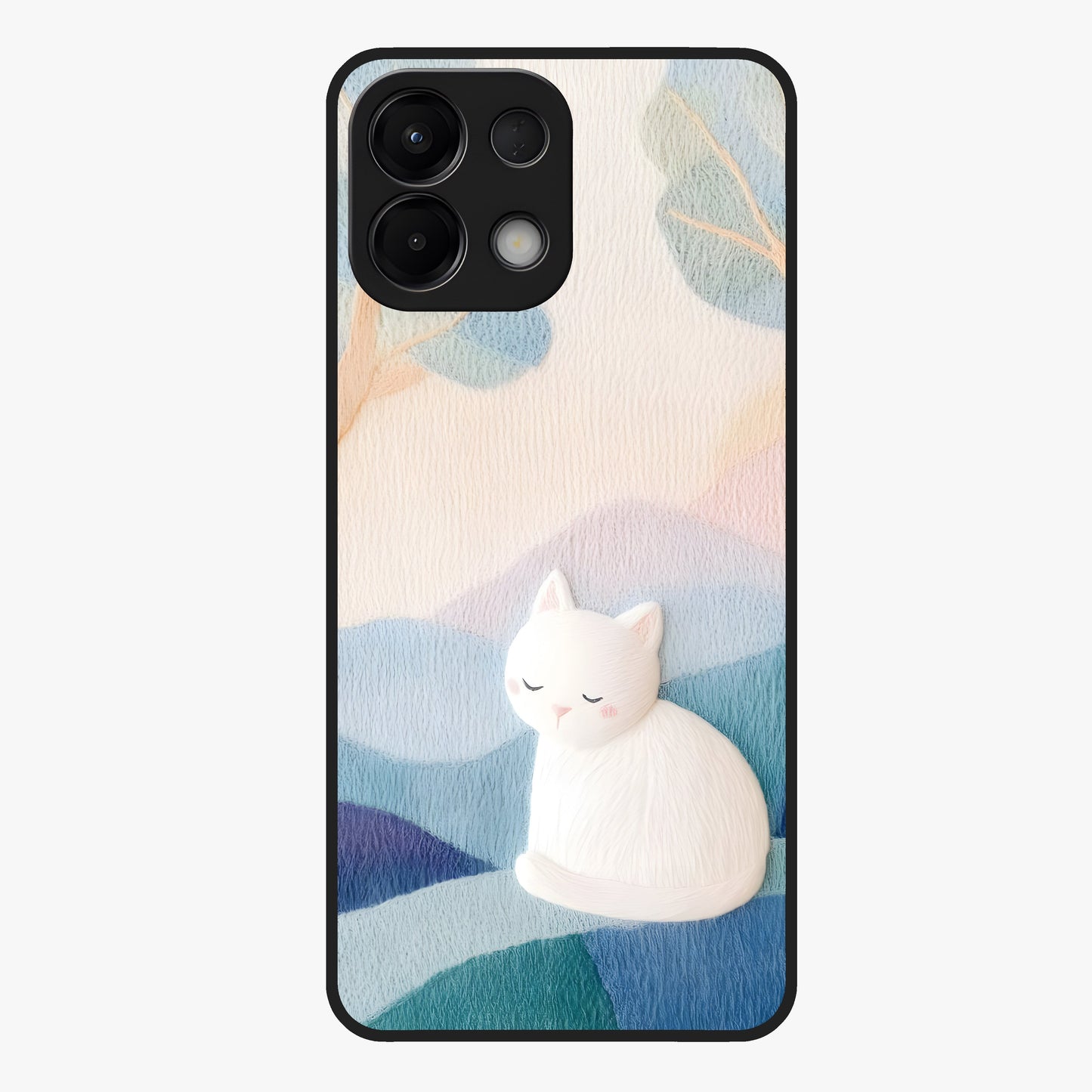 Cotton Dream Cat Glass Case showing flat back view with soft dreamy cat artwork and glossy glass finish.