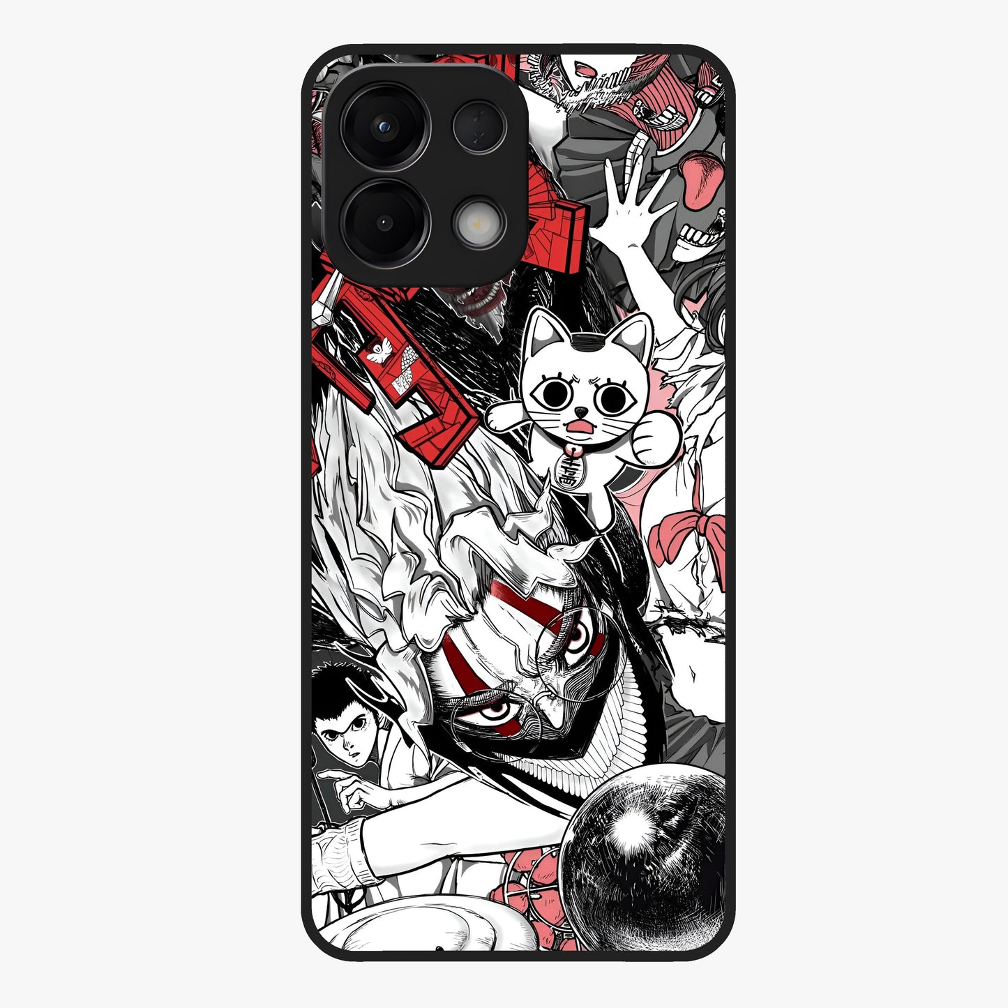Crimson Chaos Panel Glass Case showing flat back view with bold crimson abstract artwork and glossy glass finish.