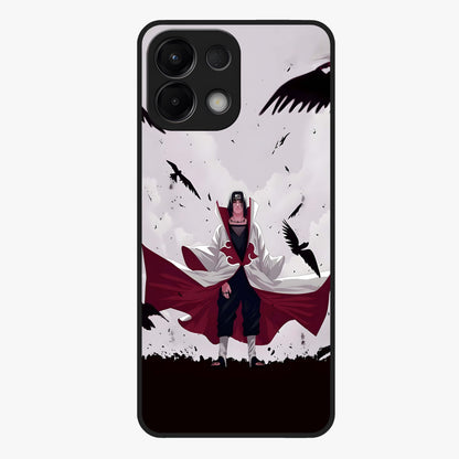 Crimson Crow Ascension Glass Case showing flat back view with mystical crow artwork and glossy glass finish.