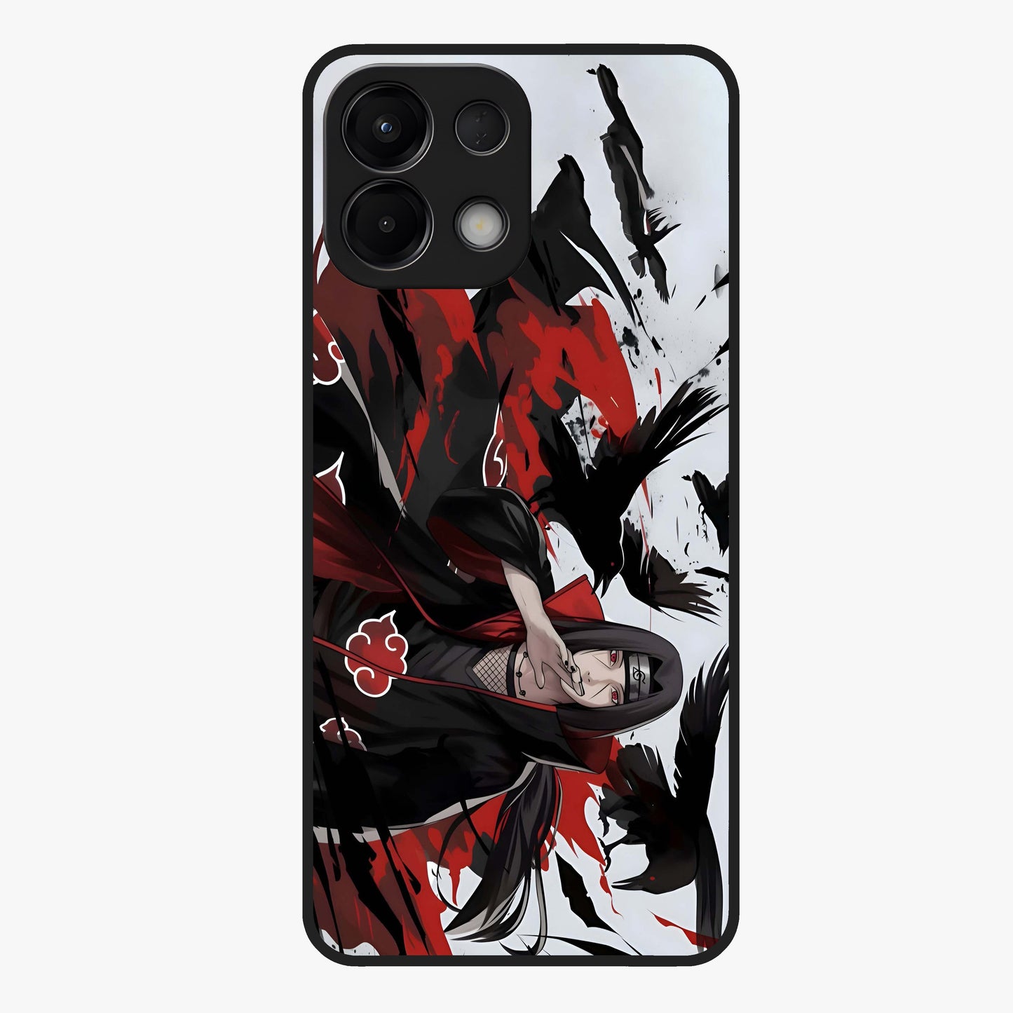 Crimson Crow Illusion Glass Case showing flat back view with artistic crow illusion artwork and glossy glass finish.