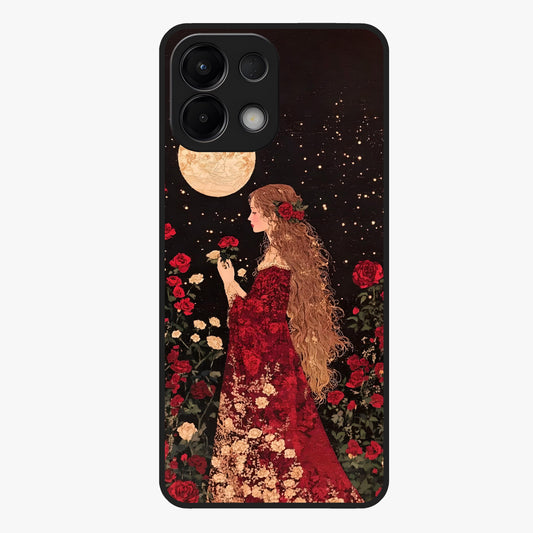 Crimson Dreams Glass Case showing flat back view with dreamy crimson artwork and glossy glass finish.